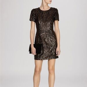 Karen Millen Sz 6 Gold Sequin Party Festive Short Sleeves Mini Dress